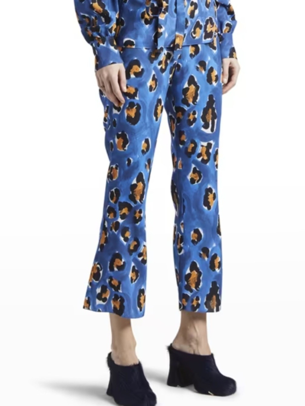 MARNI Rent the Runway Blue Leopard Print Wide Bootcut Pull-On Trousers